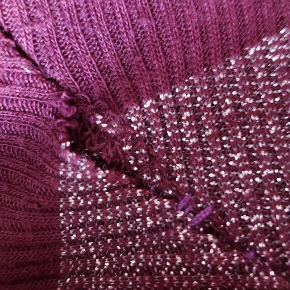 American Eagle AEO Burgundy & Silver Metallic Dolman Sleeve Top Medium - Picture 11 of 11